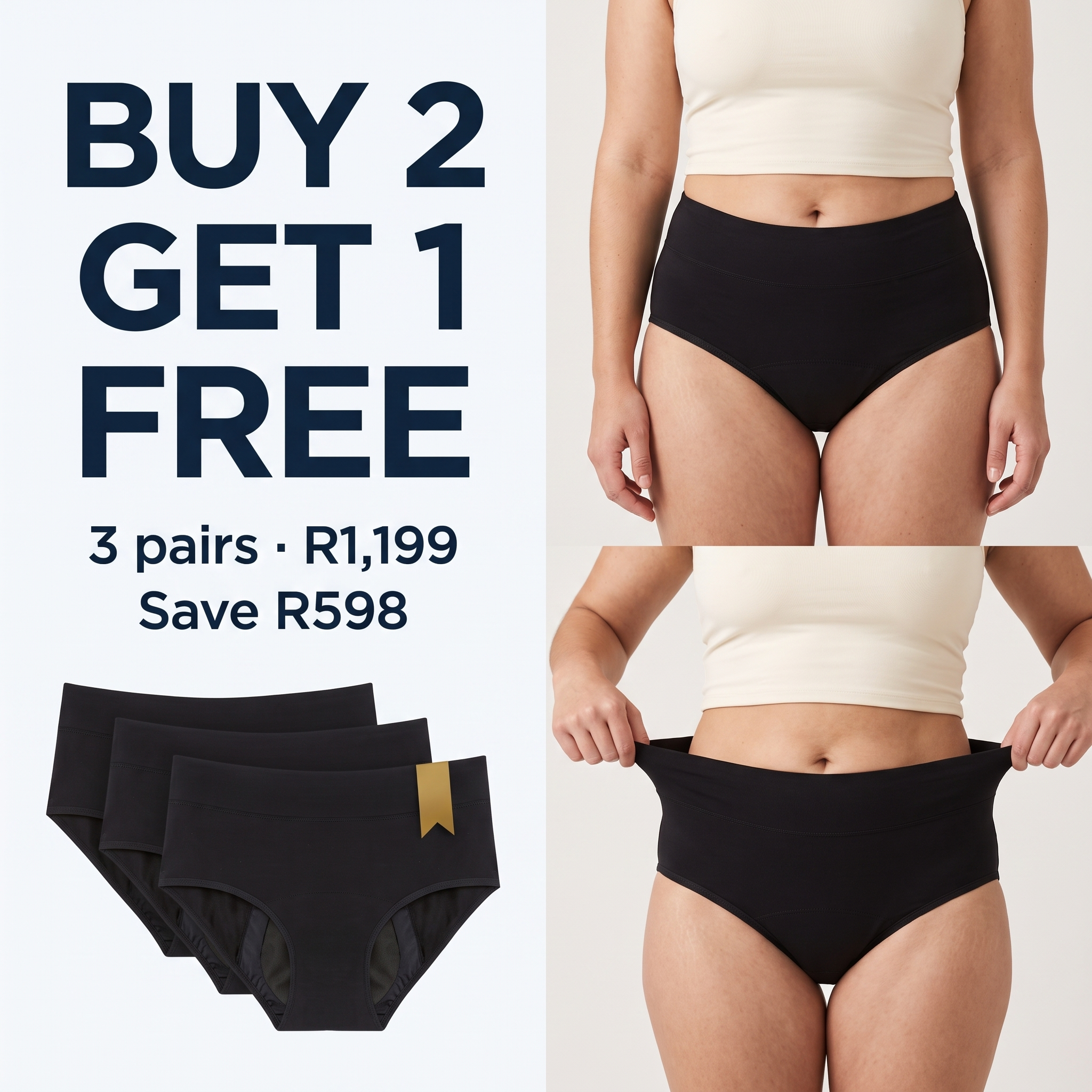 Buy 2 get 1 free, three pairs for R1,199